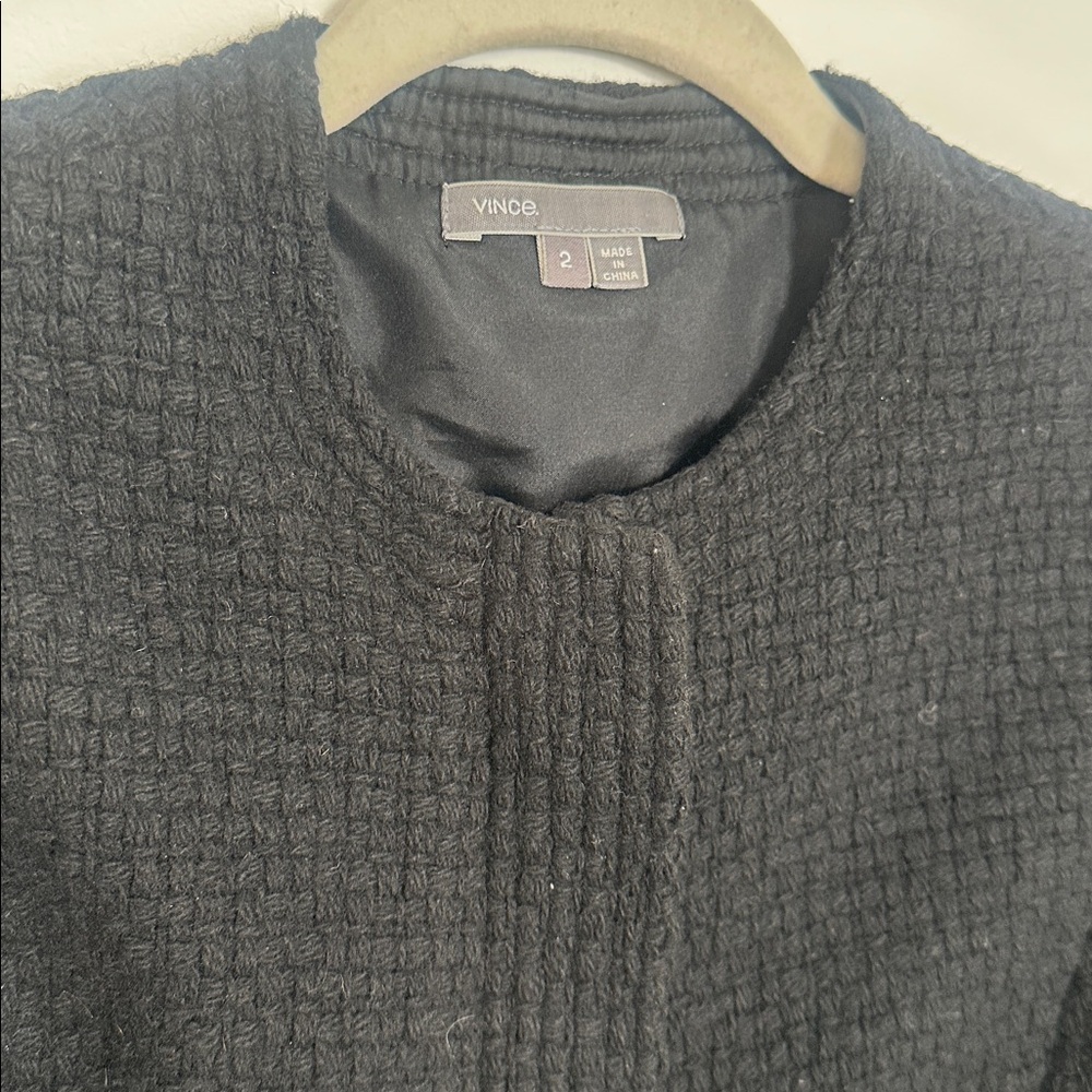 Vince Wool Jacket Basket Weave Leather Zip Moto Size 2 - Picture 4 of 5